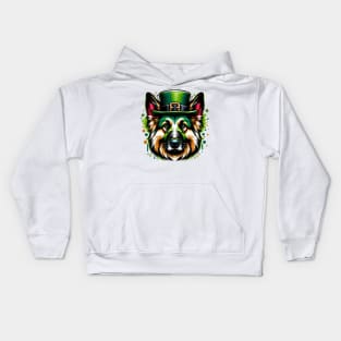 Vibrant German Shepherd Dog Celebrates Saint Patrick's Day Kids Hoodie